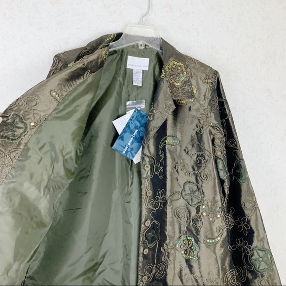 Susan Graver Sequin Taffeta Jacket Sage Green Floral Embroidery Holiday - Picture 11 of 11
